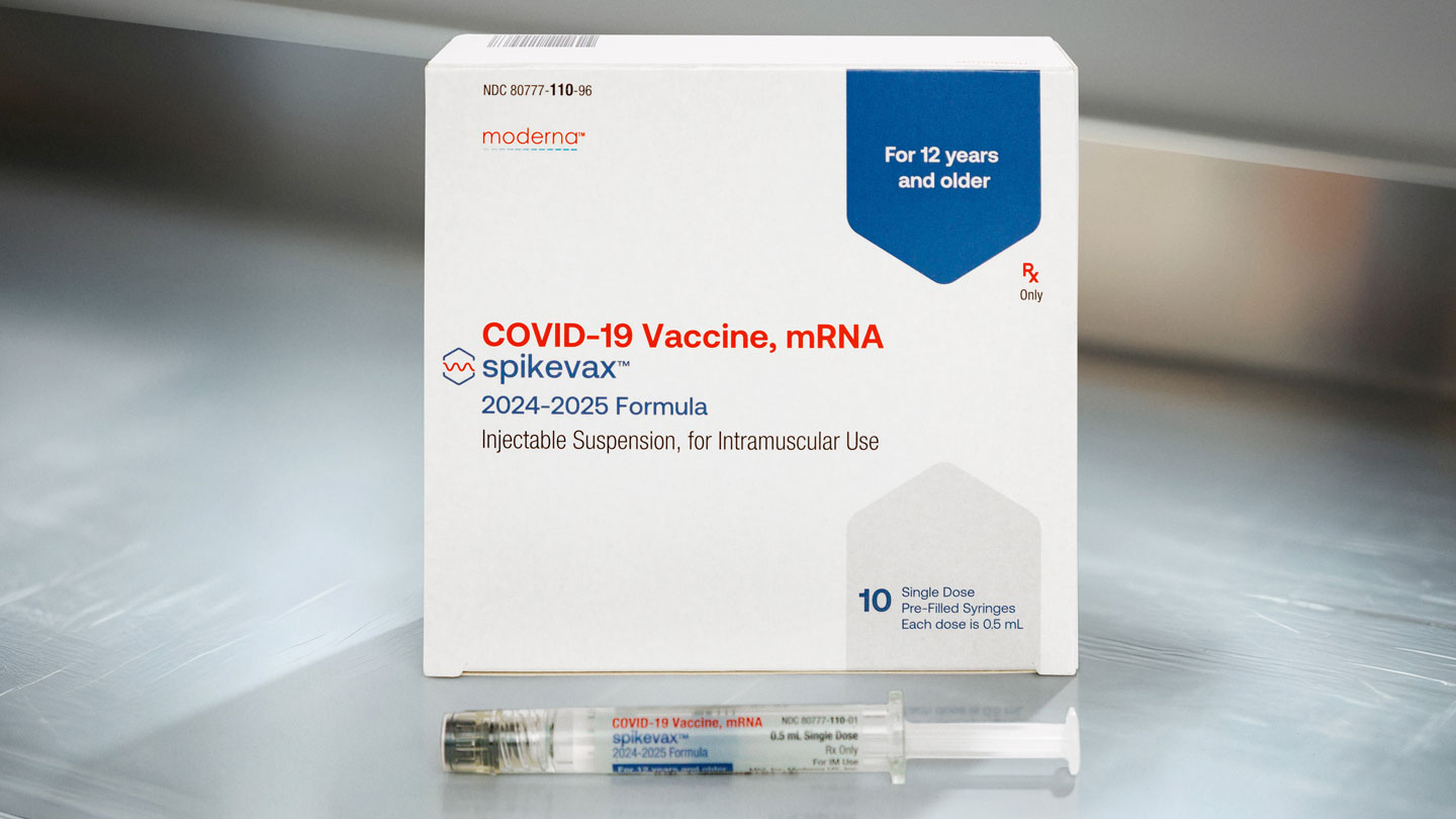 A box of Moderna's mRNA COVID-19 vaccine, 2024-2025 formula.